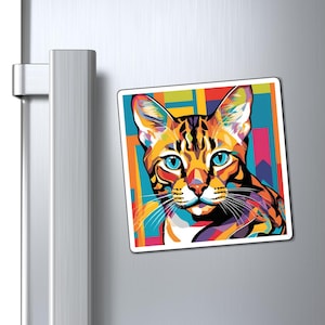 Bengal Cat Magnet, Colorful Feline Pop Art Magnet, Cute Kitty Refrigerator Decor, Fun Animal Gift, Cat Lover Accessories, Cat Mom