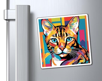 Bengal Cat Magnet, Colorful Feline Pop Art Magnet, Cute Kitty Refrigerator Decor, Fun Animal Gift, Cat Lover Accessories, Cat Mom