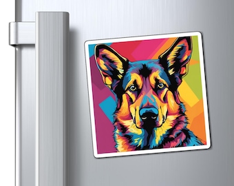 German Shepherd Dog Magnet, Colorful Pop Art Magnet, Cute Dog Refrigerator Decor, Colorful GSD Gift, Dog Lover Accessories, GSD Mom Dad