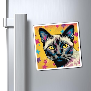 Siamese Cat Magnet, Colorful Feline Pop Art Magnet, Cute Kitty Refrigerator Decor, Fun Animal Gift, Cat Lover Kitchen Accessories, Cat Mom