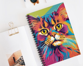 Persian Cat Pop Art Spiral Notebook - Ruled Line, Writing Journal, Notepad, School Supplies, Gift for Cat Lover, Cat Mom, Persian Cat Mom