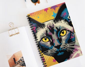 Siamese Cat Pop Art Spiral Notebook - Ruled Line, Writing Journal, Notepad, School Supplies, Gift for Cat Lover, Cat Mom, Siamese Cat Mom