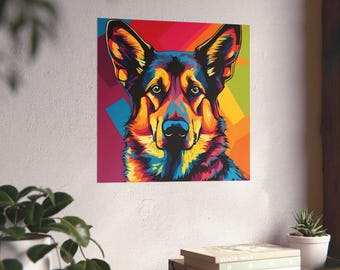 German Shepherd Pop Art Print, Vibrant Dog Painting, Bright Bold Wall Art, Dog Owner Gift, Dog Lover Gift, For Him, For Her, GSD Mom Dad