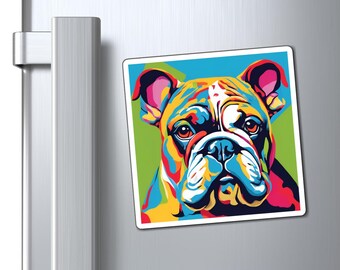 Bulldog Dog Magnet, Colorful Pop Art Magnet, Cute Dog Refrigerator Decor, Bulldog Gift, Dog Lover Accessories, Bull Dog Mom Dad