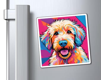 Golden Doodle Dog Magnet, Colorful Pop Art Magnet, Cute Dog Refrigerator Decor, Doodle Gift, Dog Lover Accessories, Doodle Mom, Doodle Dad