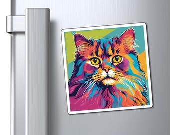Persian Cat Magnet, Colorful Feline Pop Art Magnet, Cute Kitty Refrigerator Decor, Fun Animal Gift, Cat Lover Kitchen Accessories, Cat Mom