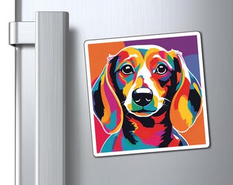 Dachshund Dog Magnet, Colorful Pop Art Magnet, Cute Dog Refrigerator Decor, Weiner Dog Gift, Dog Lover Accessories, Doxie Mom, Doxie Dad