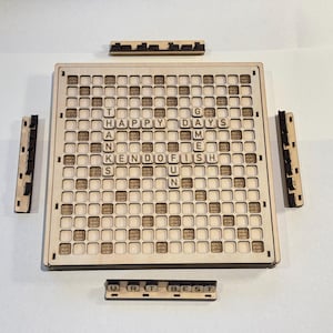 Scrabble Board with TRAVEL/STORAGE box that holds the tiles and tile racks!  3mm thick laser cut files including Sgv, Pdf, Dfx, & Ai.