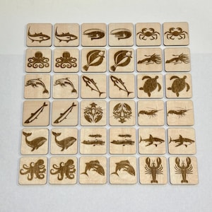 Sea Life Memory Family Game File tagliati al laser - Puzzle da 36 pezzi! Qualsiasi spessore. Svg, Ai, Pdf e Dfx!