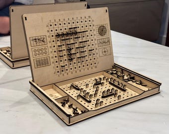 Battleship Board Game laser cut files with in-built storage!  3mm thick material.