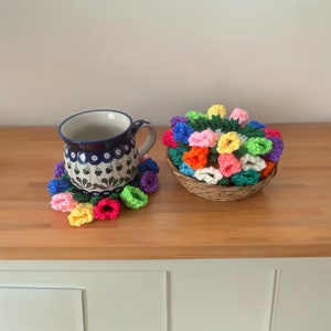 Flower Pot Crochet Flower Coasters - Set of 4