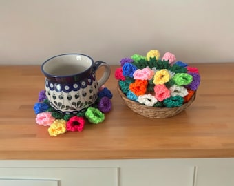Posavasos de flores de crochet - Juego de 4
