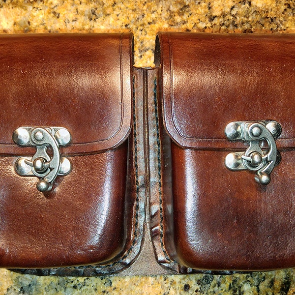 Block Formed Leather Belt Pouch (double pockets)