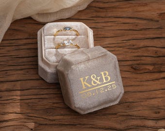 Caja de terciopelo personalizada para anillos de ceremonia, caja minimalista para anillos de compromiso, tres compartimentos, caja para anillos de boda, porta anillos para propuesta, regalo para ella