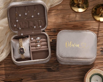 Benutzerdefinierte Samt Schmuckschatulle, Brautjungfer Geschenke mit dauerhaftem Namen, Hochzeitsgeschenk, Geschenk für sie, Uhrenaufbewahrung, Muttertagsgeschenk, Geschenk für Mama