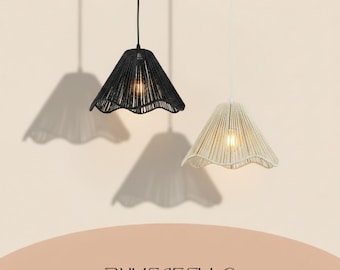 Pantalla de lámpara de cuerda de papel bohemia hecha a mano, cubierta de lámpara colgante tejida