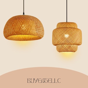 Handmade Bamboo Pendant Light – 30cm Rattan Wicker Ceiling Lamp Shade – Boho Hanging Light Fixture for Kitchen, Dining,