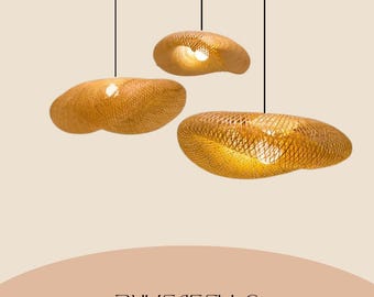 Handmade Rattan Pendant Light | Organic Woven Bamboo Ceiling Lamp | Modern Boho Hanging Light Fixture for Dining, Bedroom & Living Room