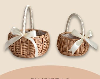 Handcrafted Rattan Flower Basket, Rustic Boho Wedding Decor