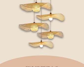Handmade Bamboo Pendant Light - Woven Leaf Chandelier, Boho Decor