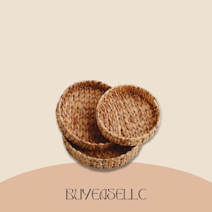 Handwoven Water Hyacinth Round Basket Tray – Rustic Wicker Rattan Organizer for Fruits, Bread, Snacks, Tea, Jewelry & Home Decor
