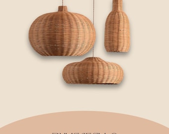 Handwoven Rattan Pendant Light Set – Boho Wicker Lampshades