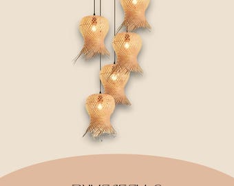 Handmade Rattan Pendant Light – Woven Bamboo Chandelier, Boho Lighting
