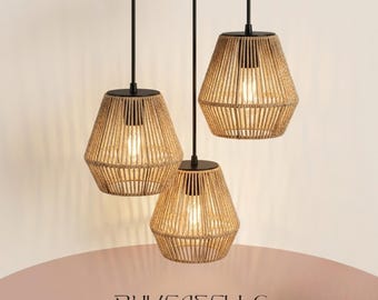 Handmade Woven Pendant Light – Boho Farmhouse Paper Rope Lamp Shade