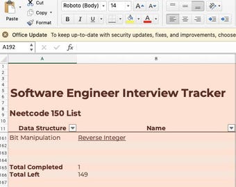 Software Engineer Job Hunt Excel Vorlage Leetcode & System Design Tracker (Excel Download)