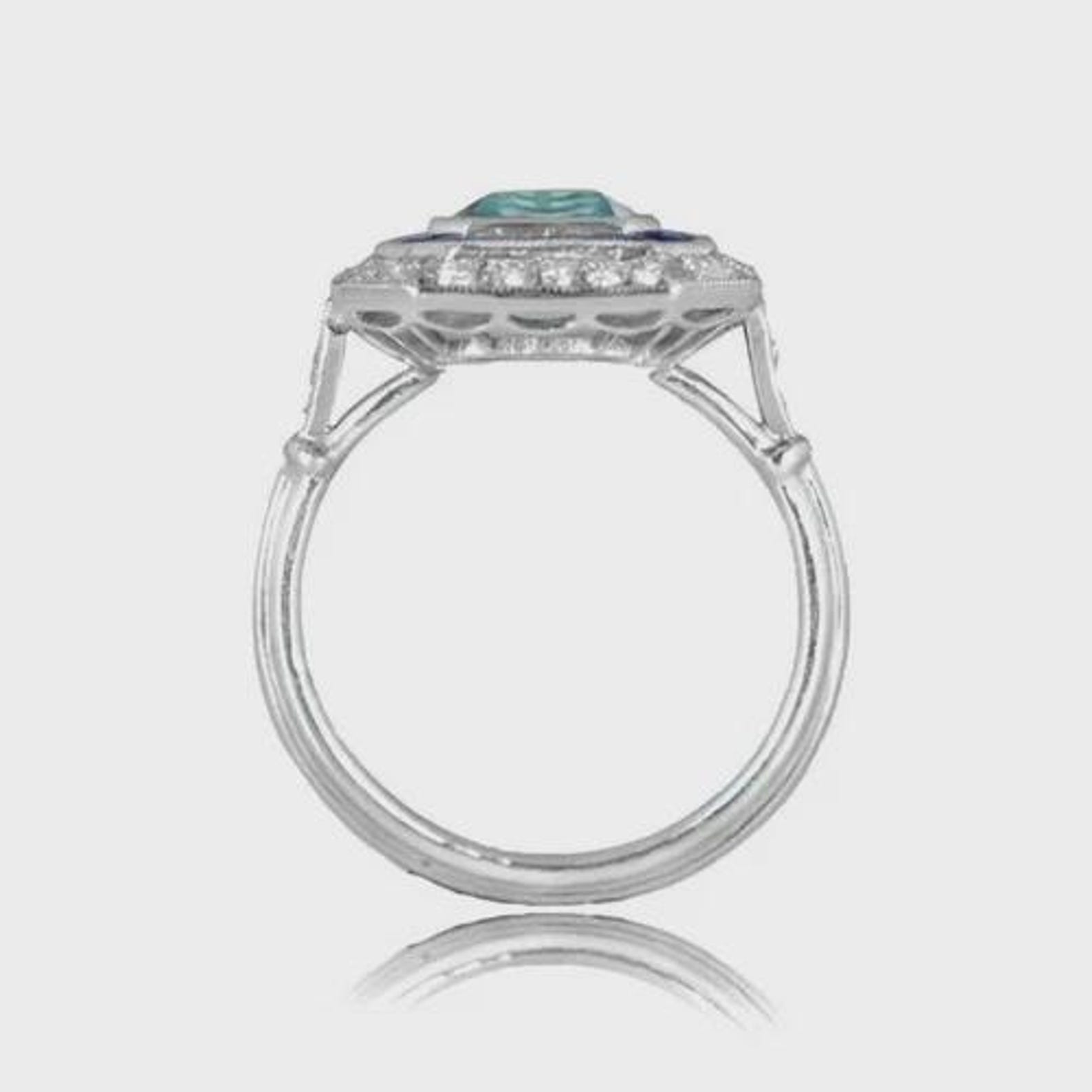 Art Deco Style 4.45ct Asscher Cut Lab Created Diamond & Sapphire Halo ...