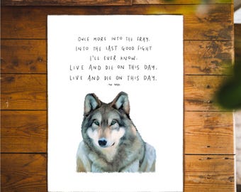 The Gray | Once More Into The Fray | Illustration Quote Wall Art Drawing Empower Mental Health Positive Happy Inspirational Giclee Print