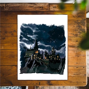 Zamek Hogwart H Potter J.K Rowling | Ilustracja Cytat Sztuka Rysunek Magia Magiczna Fantastyka Film Książka Inspirująca Giclee Wydruk
