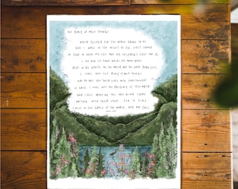 Wendell Berry | Peace Of Wild Things | Illustration Quote Poem Wall Art Drawing Nature Lake Trees Forest Positive Travel Giclee Print