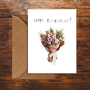 Happy Retirement Adult Greeting Card | Bouquet of Flowers | Occasion Celebration Leaving Drawing Painting A6 A5