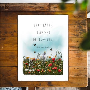 Ralph Waldo Emerson | A Terra Ri em Flores | Ilustração Citação Poema Arte de Parede Desenho Natureza Flor Silvestre Floral Inspirador Impressão Giclée