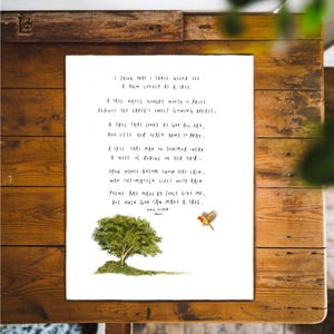 Joyce Kilmer / Alberi / Illustrazione Citazione Poesia Arte murale Disegno Natura Paesaggio Alberi Pettirosso Uccello Positivo Ispirazione Viaggio Stampa giclée