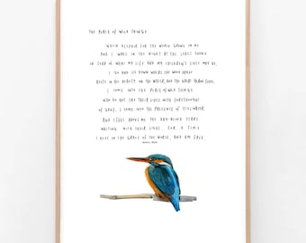 Wendell Berry | Peace Of Wild Things | Illustration Quote Poem Wall Art Drawing Nature Kingfisher Bird Positive Travel Giclee Print
