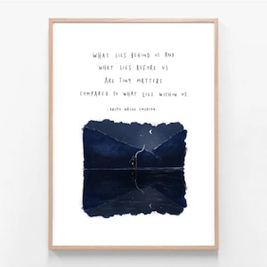 Ralph Waldo Emerson | Was liegt hinter uns | Illustration Zitat Gedicht Wand Kunst Zeichnung Natur Bäume Landschaft Empowering Giclée-Druck Bild 1
