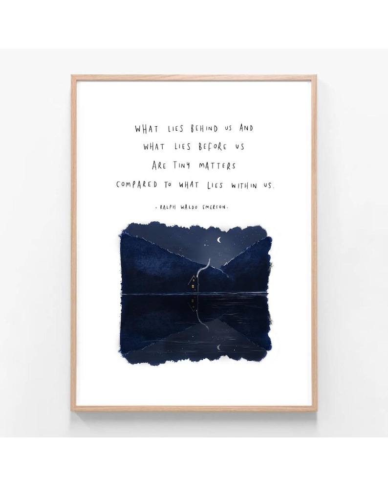 Ralph Waldo Emerson | Was liegt hinter uns | Illustration Zitat Gedicht Wand Kunst Zeichnung Natur Bäume Landschaft Empowering Giclée-Druck Bild 1