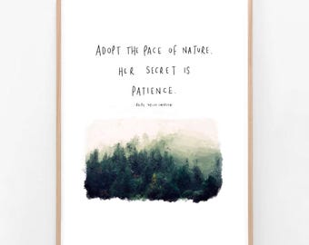 Ralph Waldo Emerson | Przyjmij tempo natury | Ilustracja Cytat Wiersz Sztuka ścienna Rysunek Natura Drzewa Krajobraz Wzmocnienie Giclee