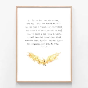 J.R.R Tolkien | Not All Those Who Wander Are Lost | Illustration Quote Poem Wall Art Drawing Empower Positive Inspirational Giclee Print