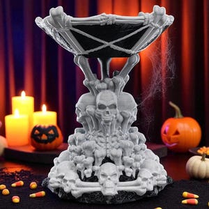 Tower of Bones Candy Bowl | Skull Halloween Candy Dish | Gothic Bone White Decor | Spooky Skeleton Centerpiece | Haunted House Gift