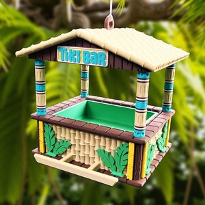 Tiki Bar Bird Feeder | 8x7x8 Inch Hanging Outdoor Feeder | Tropical Backyard Decor | Removable Tray for Easy Cleaning
