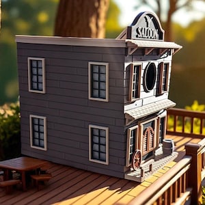 Western Saloon Birdhouse | Wild West Bird House | Rustic Outdoor Garden Decor for Garden Wildlife