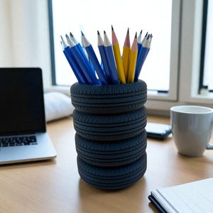 Realistic Tire Stack Pen Holder – Desk Organizer Gift for Auto Enthusiasts – Custom Sizes Available