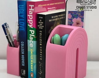 Rainbow Bookend and Desk Organizer - 3D Printed Bookend / Pen and Stationery Holder - Custom Color Options - Modern Office Decor