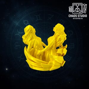 Gemini Twins Zodiac Sculpture – 3D Printed Horoscope Decor | Astrology Gift | Celestial Art | Chaos Studio Georgia