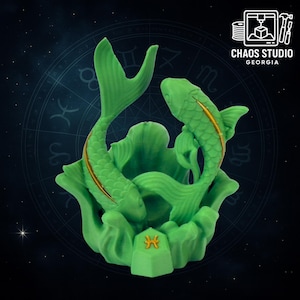 Pisces Fish Zodiac Sculpture – 3D Printed Horoscope Art | Astrology Decor | Water Sign Gift | Chaos Studio Georgia