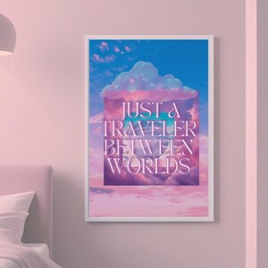 Solo un viaggiatore tra i mondi / Viaggio astrale - Stampato digitalmente in tonalità rosa tenui, viola e blu