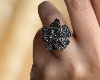 Diamant Blumen Ring | Vintage Blumen Statement Cocktail Schmuck